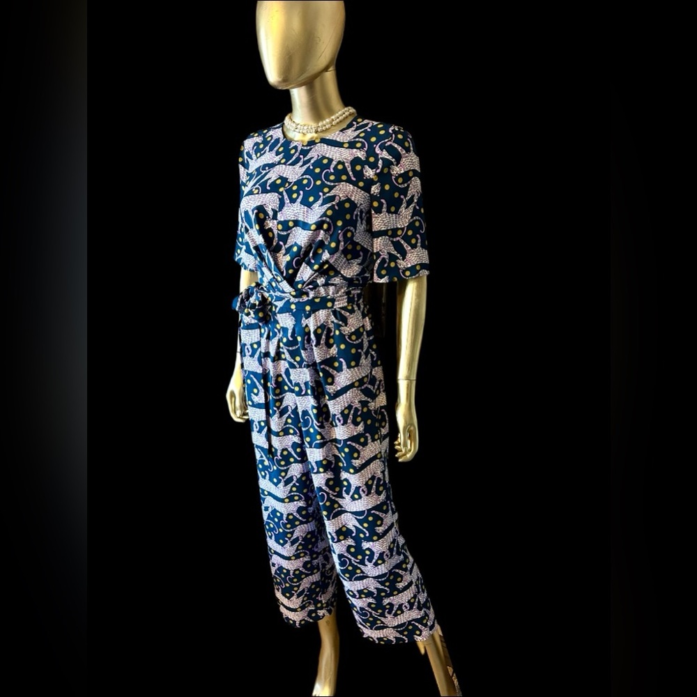 Rare Kate Spade Panther Polka Dot Printed Wide Leg Designer Jumpsuit Size 4 - Picture 7 of 11